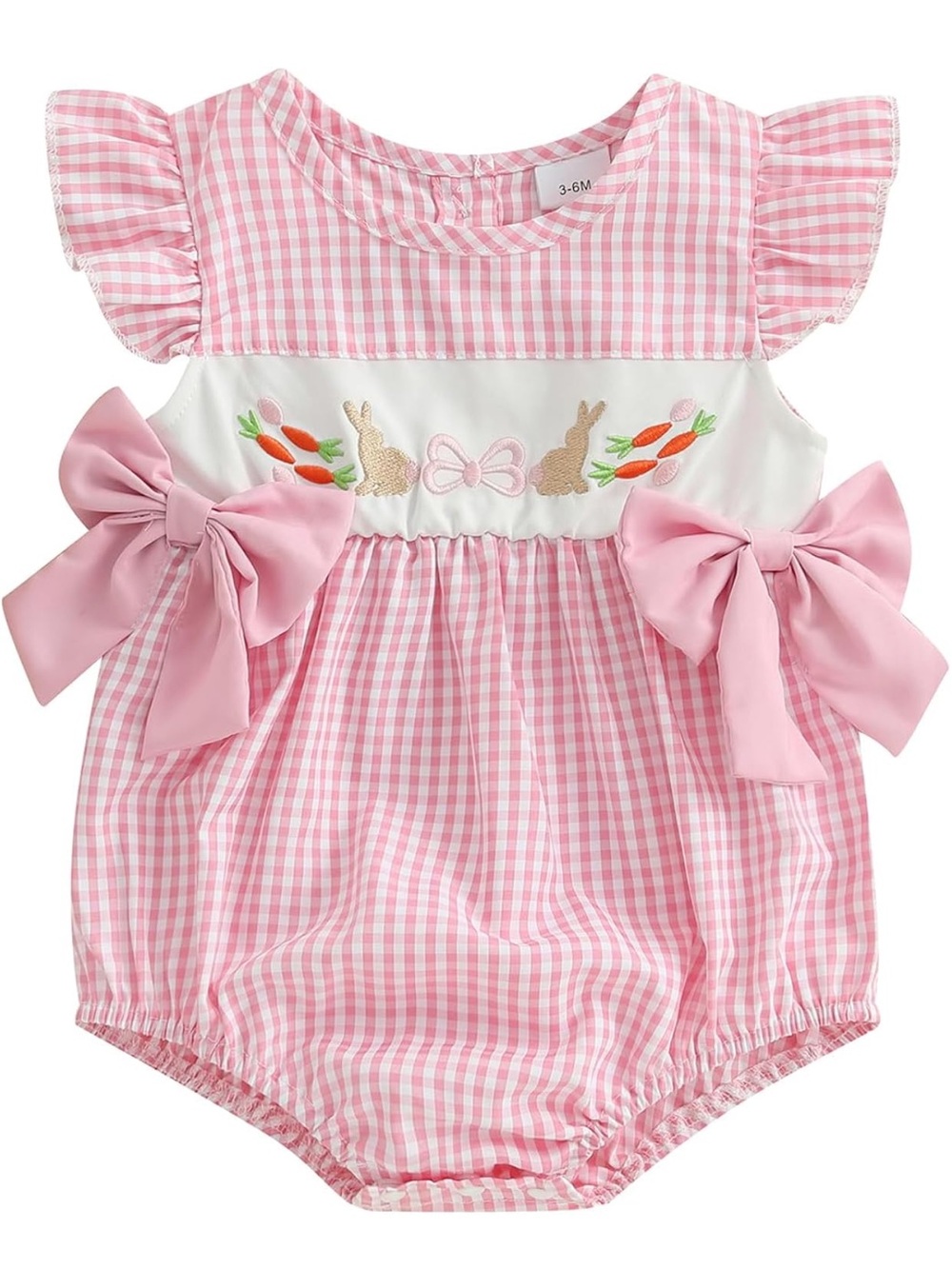 Pink Gingham Baby Bubble Romper with Bunny Embroidery